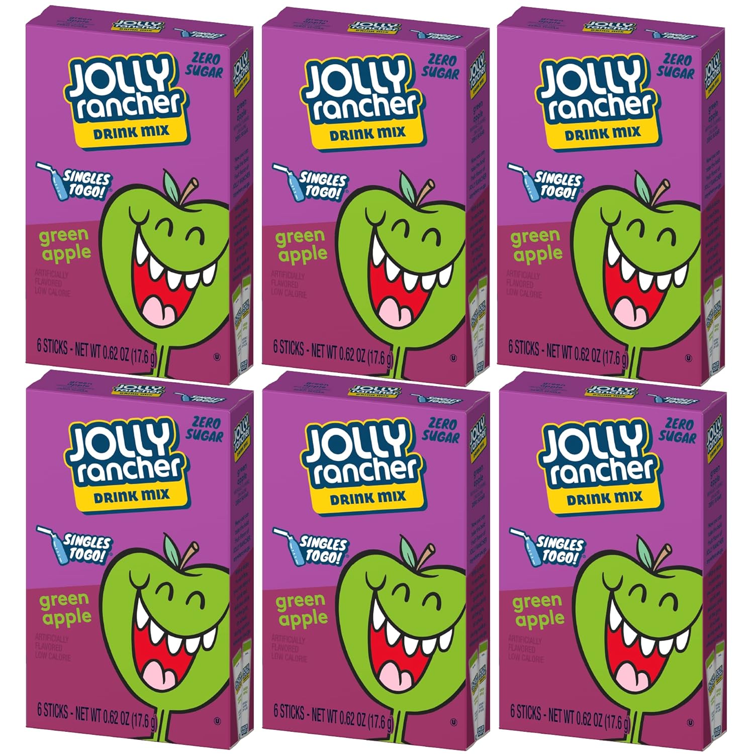 SINGLES TO GO! Jolly Rancher Green Apple, 6 Boxes with 6 Packets each, 36 total servings