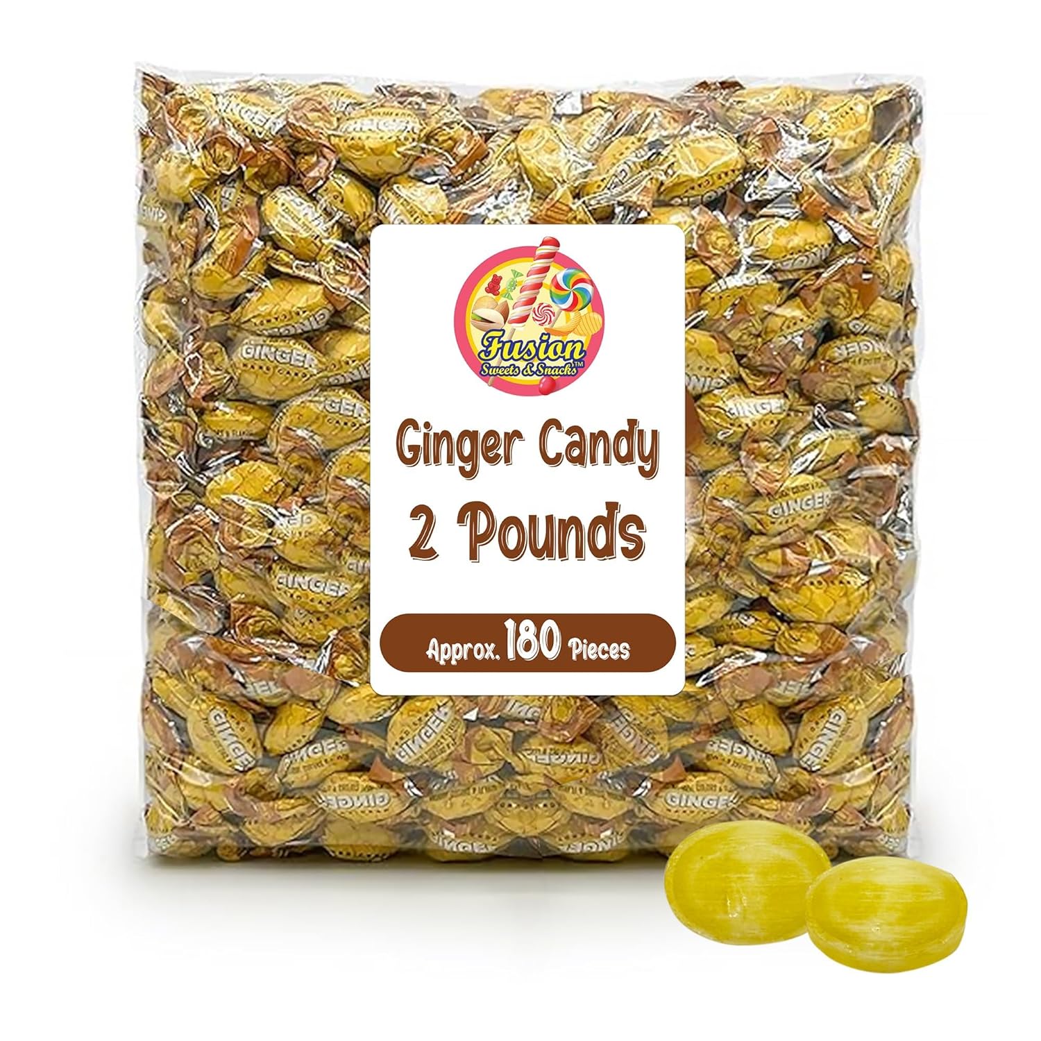 Ginger Candy - 2 Pound Bag - Hard Ginger Candy For Nausea Relief And Digestion Aid - Individually Wrapped Ginger Hard Candy (Approx 180 Pieces)
