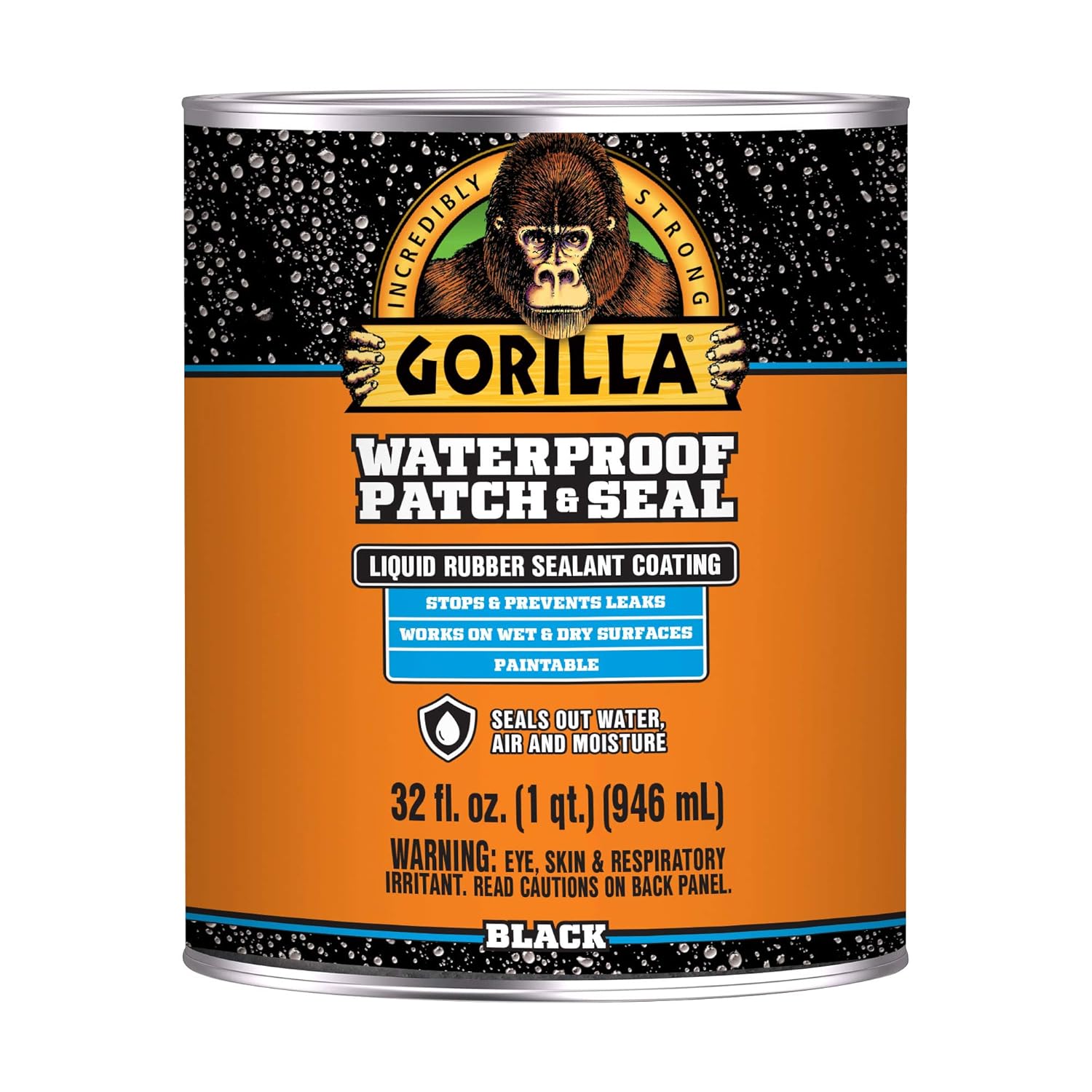 Gorilla Patch & Seal Liquid Rubber Waterproof Sealant, Black, 32 Ounce (Pack of 1) - Seals Out Water, Air, and Moisture
