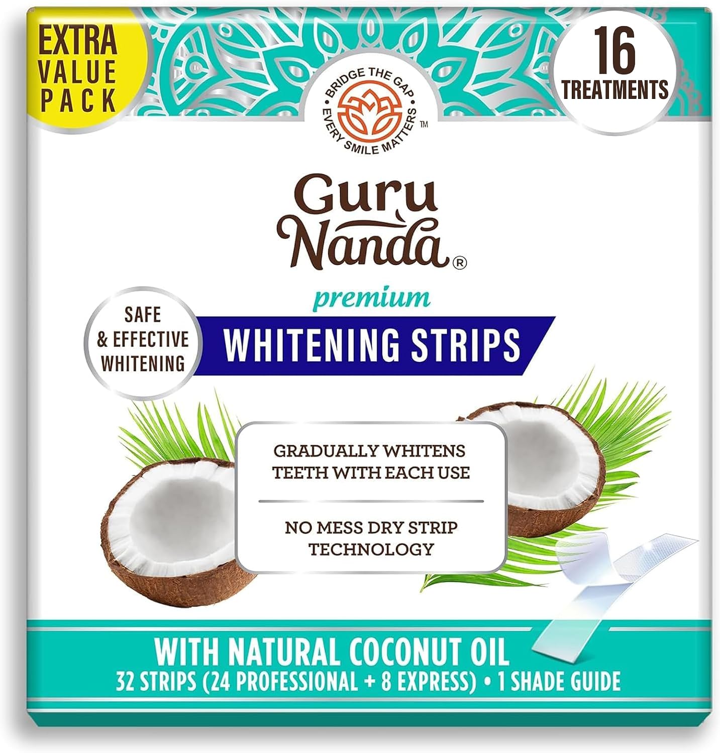 GuruNanda Teeth Whitening Strips - 4X Whiter Teeth, 16-Day Whitening Kit