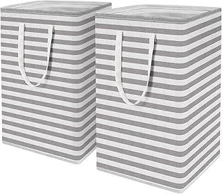 WISELIFE 2-Pack Laundry Hamper 75L Collapsible Large Laundry Baskets with Easy Carry Handles Freestanding Waterproof Clothes Hamper Storage Basket for Toys Clothes Organizer - 24.4" (H), Grey