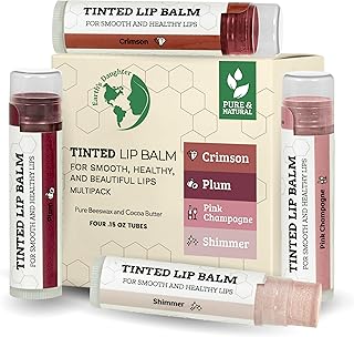 Tinted Lip Balm by Earth’s Daughter – 4 Pack of Assorted Colors – Beeswax, Coconut Oil, Cocoa Butter, Vitamin E – Moisturize and Beautify – Paraben Free