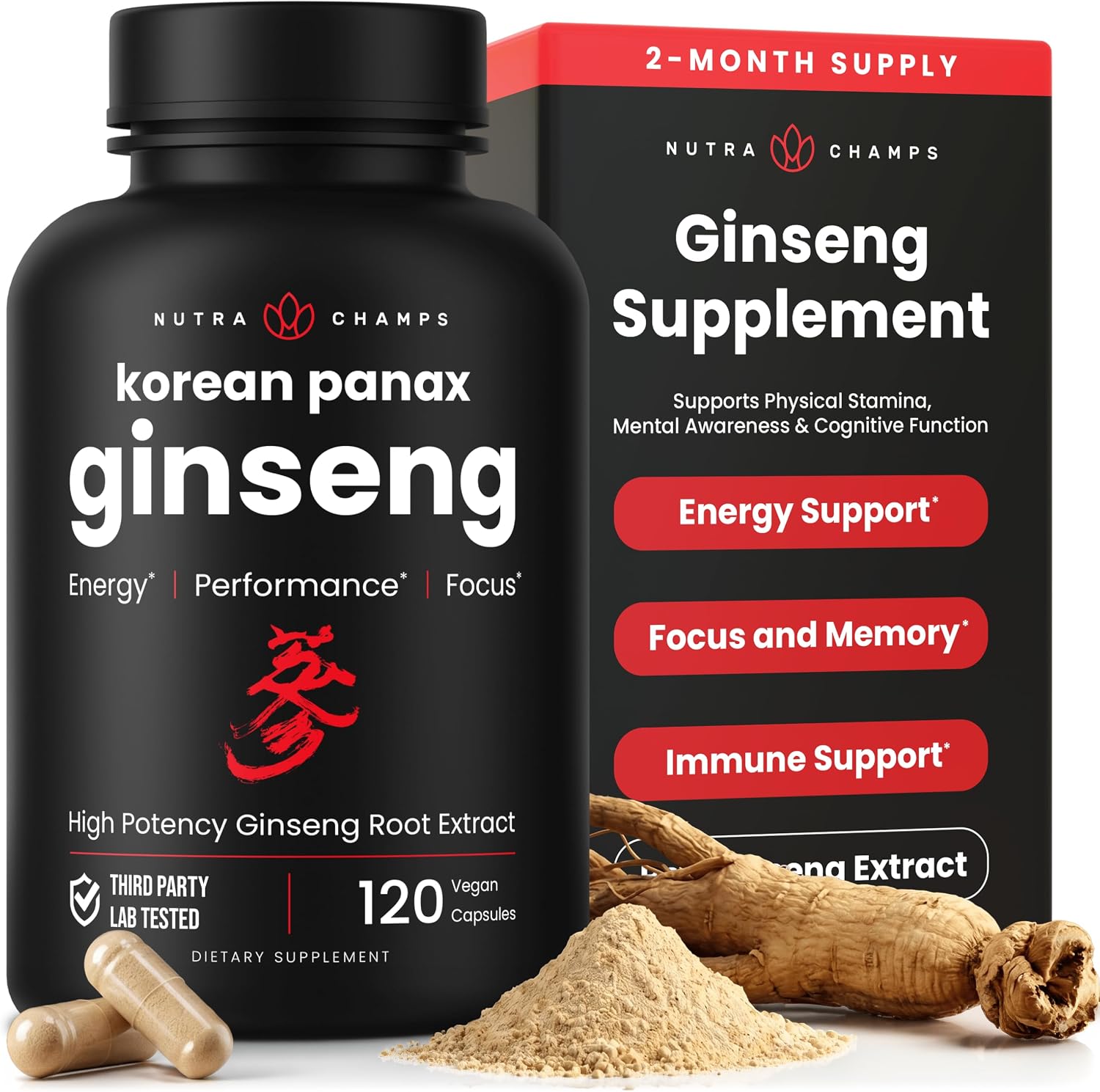 NutraChamps Korean Red Panax Ginseng Capsules | Ginseng Supplement for Men