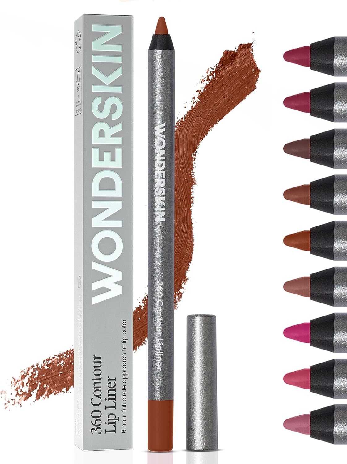 Wonderskin Lipliner Pencil - 360 Contour Lipliner, Long Lasting, Sharpenable, Waterproof and Transfer-Proof Brown Lip Liner Pencil (Nutmeg)