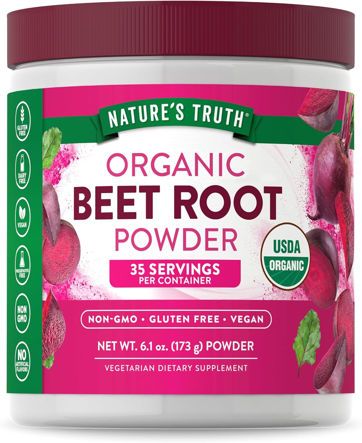 Nature's Truth Organic Beet Root Powder | 6.1 oz | Vegan, Non-GMO & Gluten Free Supplement