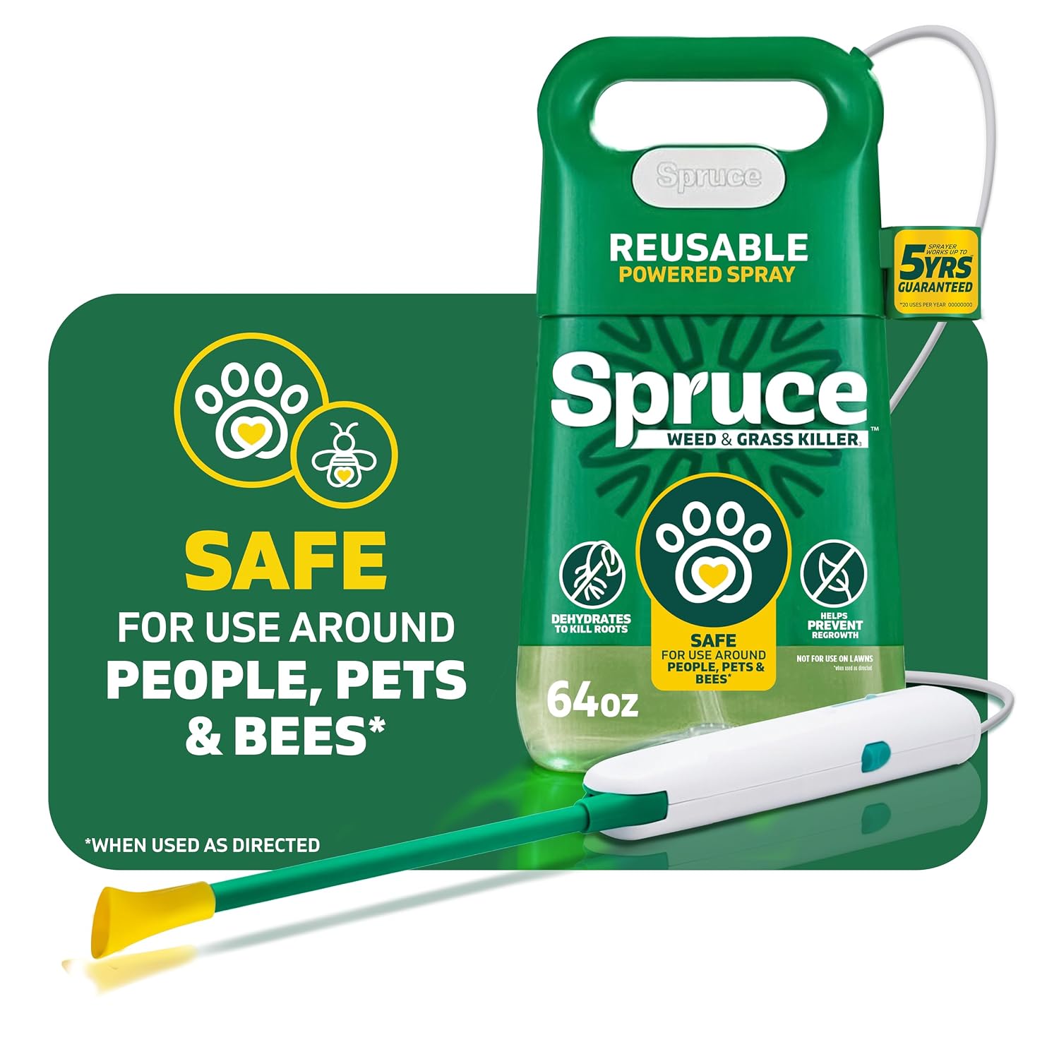 Spruce Snap & Spray Weed & Grass Killer₃ Powered Starter Kit, 64 Oz | Pet Safe Weed Killer Spray, Reusable Weed Sprayer, Spot-Treats Around Lawns, Gardens, Mulch & Flower Beds