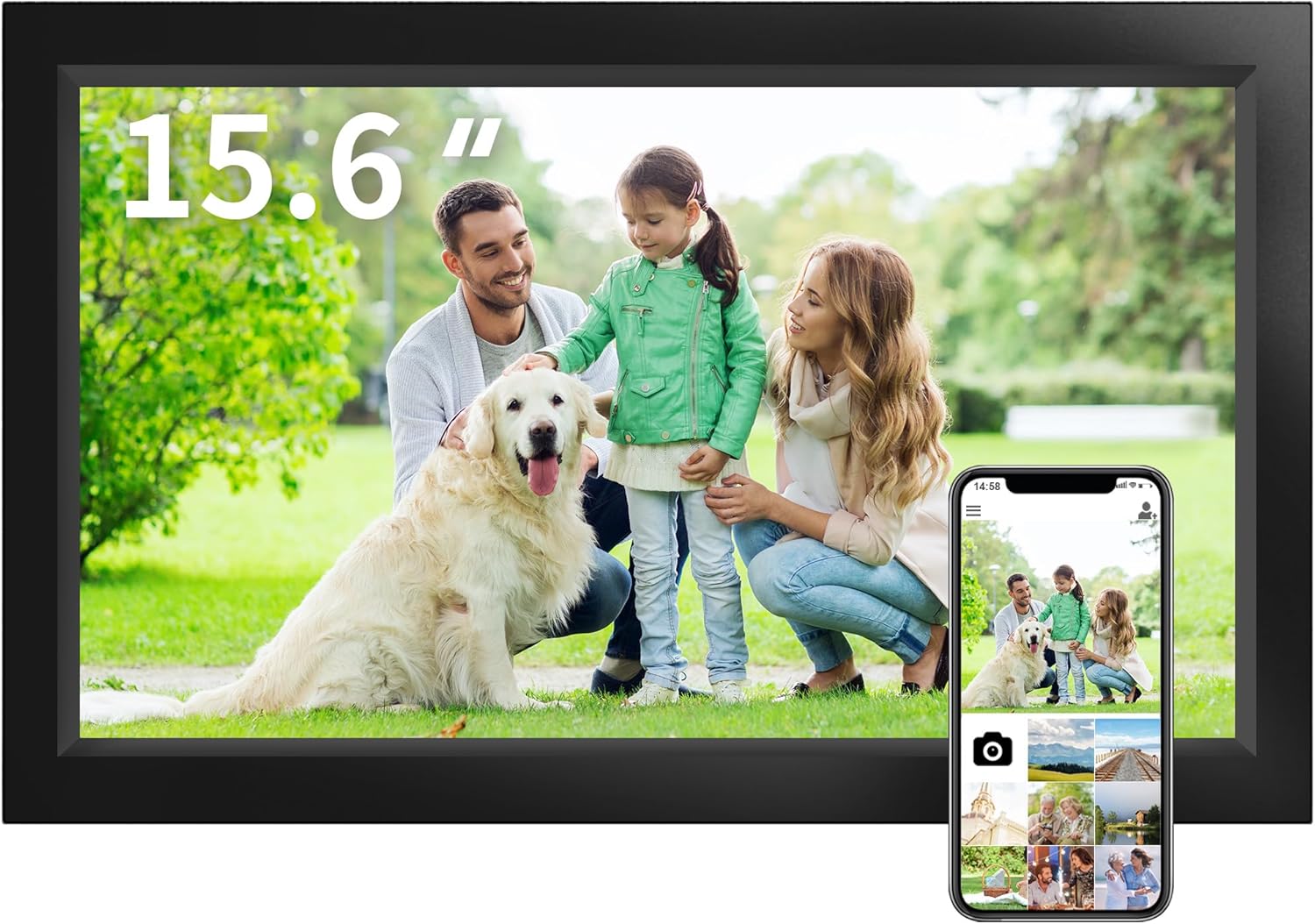 Veidoo 15.6 inch Large WiFi Digital Picture Frame with 1920 * 1080 IPS Touch Screen, Built in 32GB Memory, Auto-Rotate&Wall-Mounted, Digital Frame Share Photos and Videos via Free Frameo App