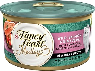 Purina Fancy Feast Wet Cat Food Medleys Wild Salmon Primavera With Tomatoes Carrots and Spinach in Silky Broth - (Pack of 24) 3 oz. Cans