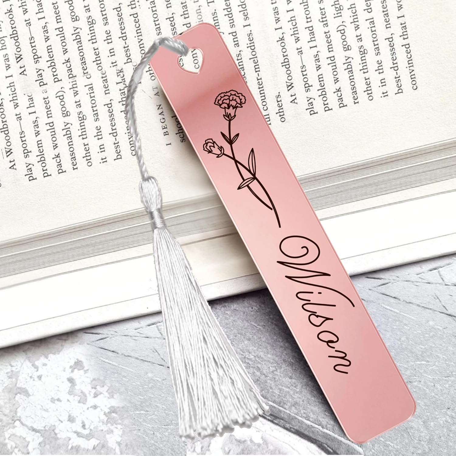 Personalised Bookmark Custom Teacher Gifts Book Mark Gifts for Christmas Mirror Acrylic Bookmarks with Tassels & Twine for Women Men for Birthday Teachers Day Christmas (Rose Gold)