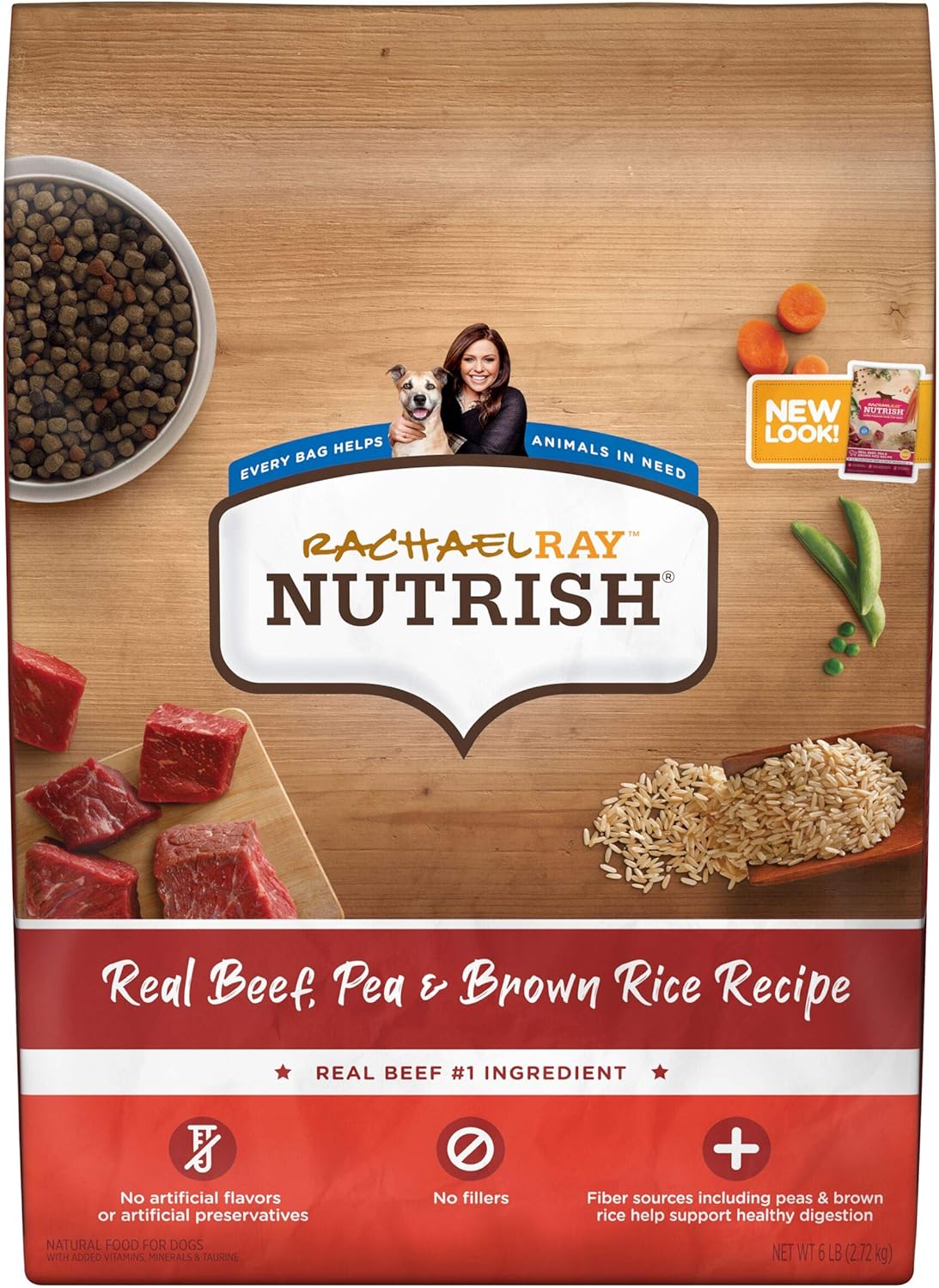 Nutrish Rachael Ray Premium Natural Dry Dog Food with Added Vitamins, Minerals & Taurine, Real Beef, Pea, & Brown Rice Recipe, 6 Pounds (Packaging May Vary)