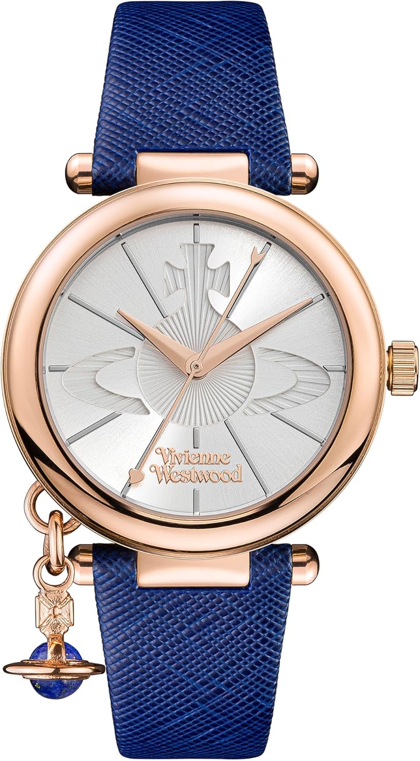 Vivienne Westwood ORB Pop Women's Quartz Watch with Silver Dial Analogue Display and Blue Leather Strap VV006RSBL