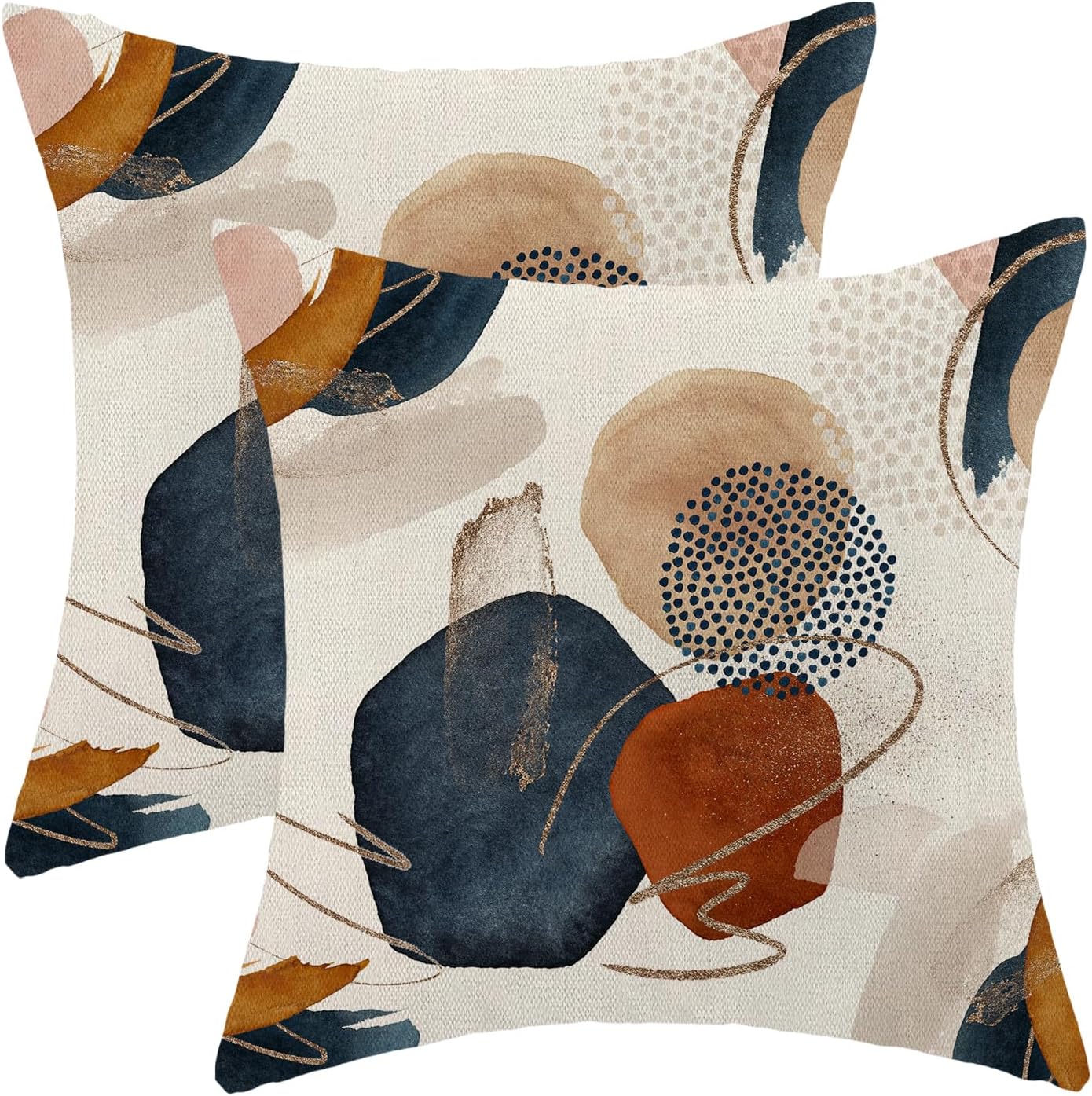 GIOPAMGO Mid Century Boho Pillow Covers 18x18 Set of 2, Abstract Navy Blue Burnt Orange Outdoor Throw Pillow Covers Geometric Minimalist Decor Cushion Case for Couch Sofa Home