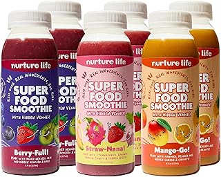 Nurture Life Superfood Smoothies, Healthy Snacks for Kids & Toddlers To-Go with Hidden Fruits & Veggies, Fruit Smoothies for Kids, Organic Drink Toddler Snacks, No Added Sugar, 6 Pack, Variety Pack