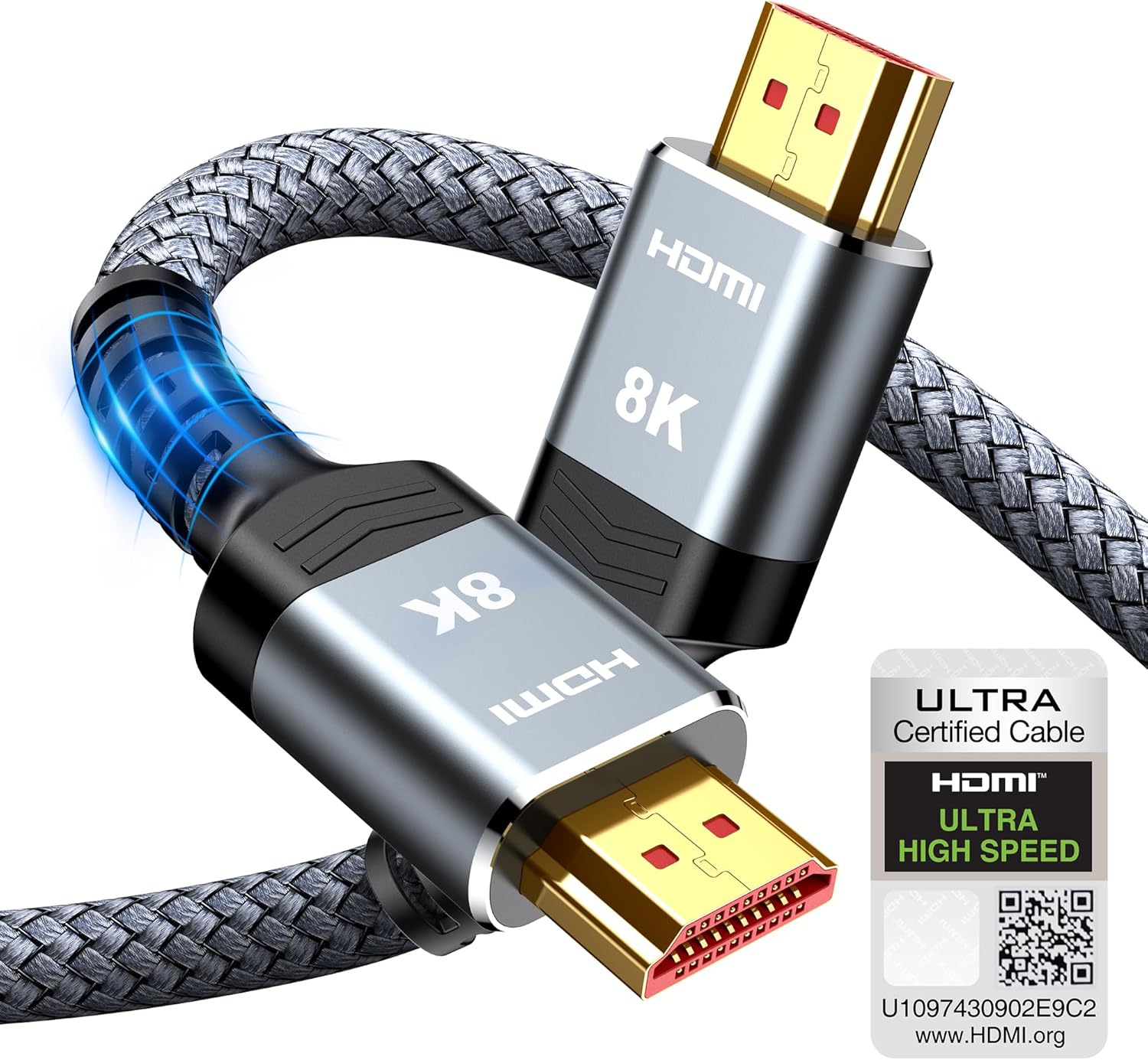 10K 8K HDMI Cable 2M Certified, Snowkids HDMI 2.1 Cable Ultra HD High Speed 48Gbps, 8K@60Hz 4K@120Hz HDMI Lead eARC HDR10 HDCP 2.2/2.3, Compatible for PS5/4 for X-box/HDTV/Blu-ray