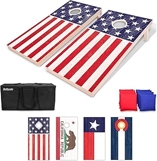 GoSports Flag Series Wood Cornhole Sets – Choose American Flag or State Flags – Includes Two Regulation Size 4 ft x 2 ft Boards, 8 Bean Bags, Carrying Case and Rules