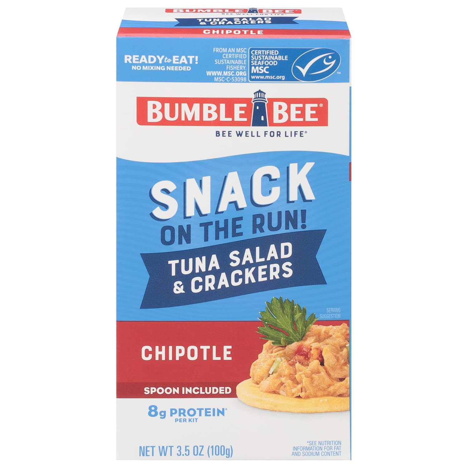 Bumble Bee Snack On The Run Chipotle Tuna Salad with Crackers Kit - Ready to Eat Protein Snack Pack - 8g Protein per Box - Wild Caught MSC Certified Tuna