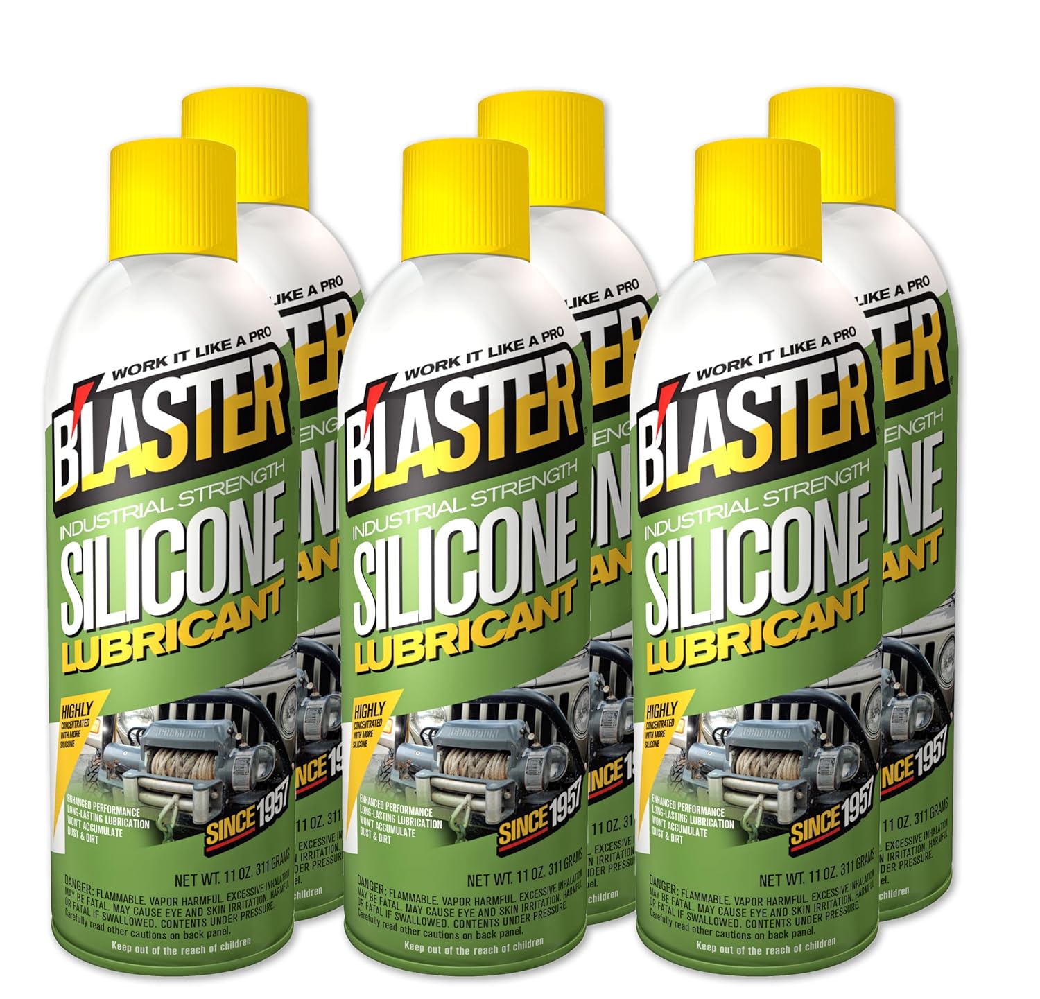 B'laster 6-16-SL Industrial Strength Silicone Lubricant with Long Lasting Non-evaporating Formula Eliminates Wear from Constant Friction, 11 Ounces, Pack of 6