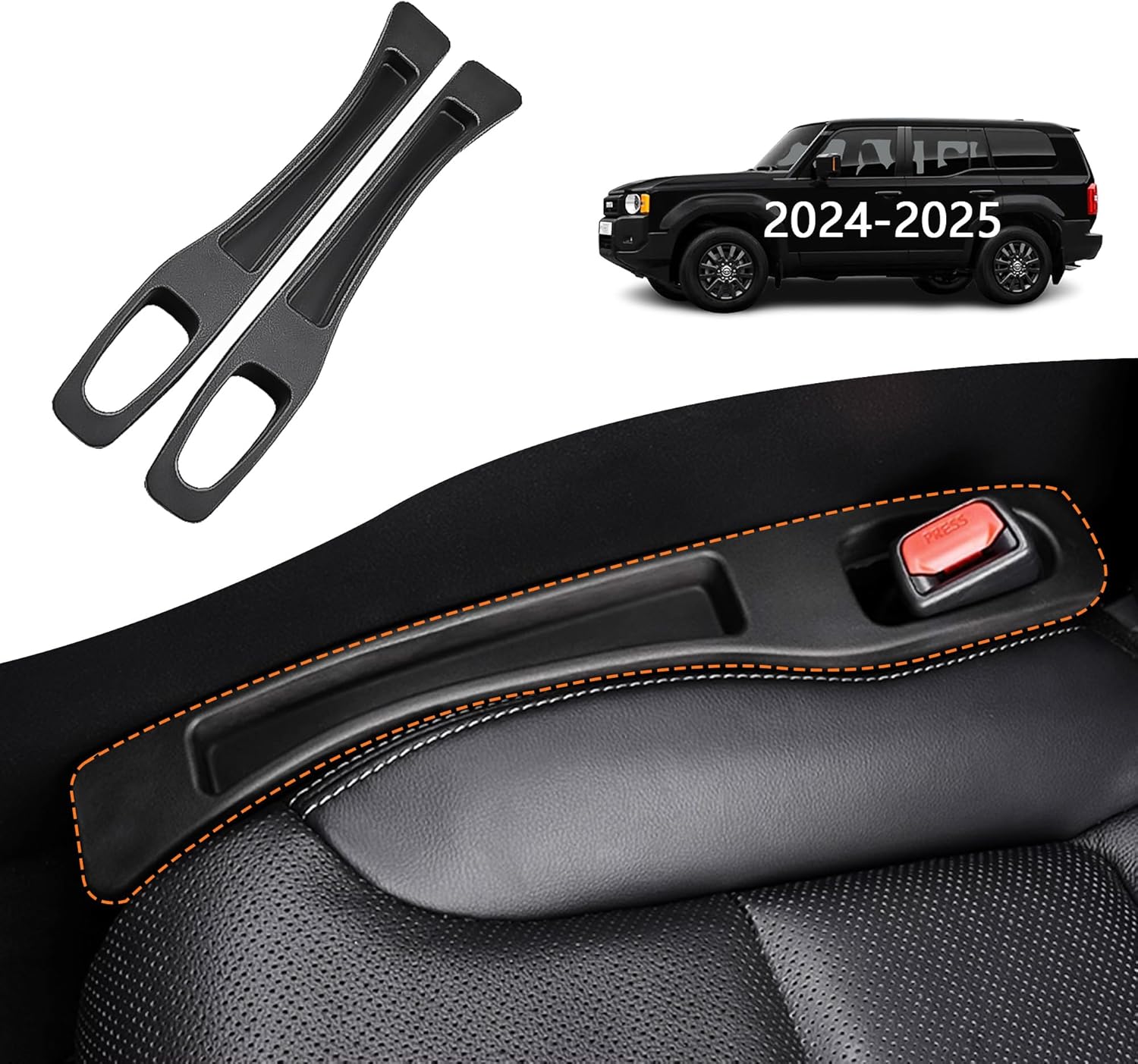 2 Pack Car Seat Gap Filler Organizer Compatible with Toyota Land Cruiser 2024 2025 Accessories,Car Gap Seat Filler Prevents Things Dropping,Seat Gap Filler with Phone Holder(Black)