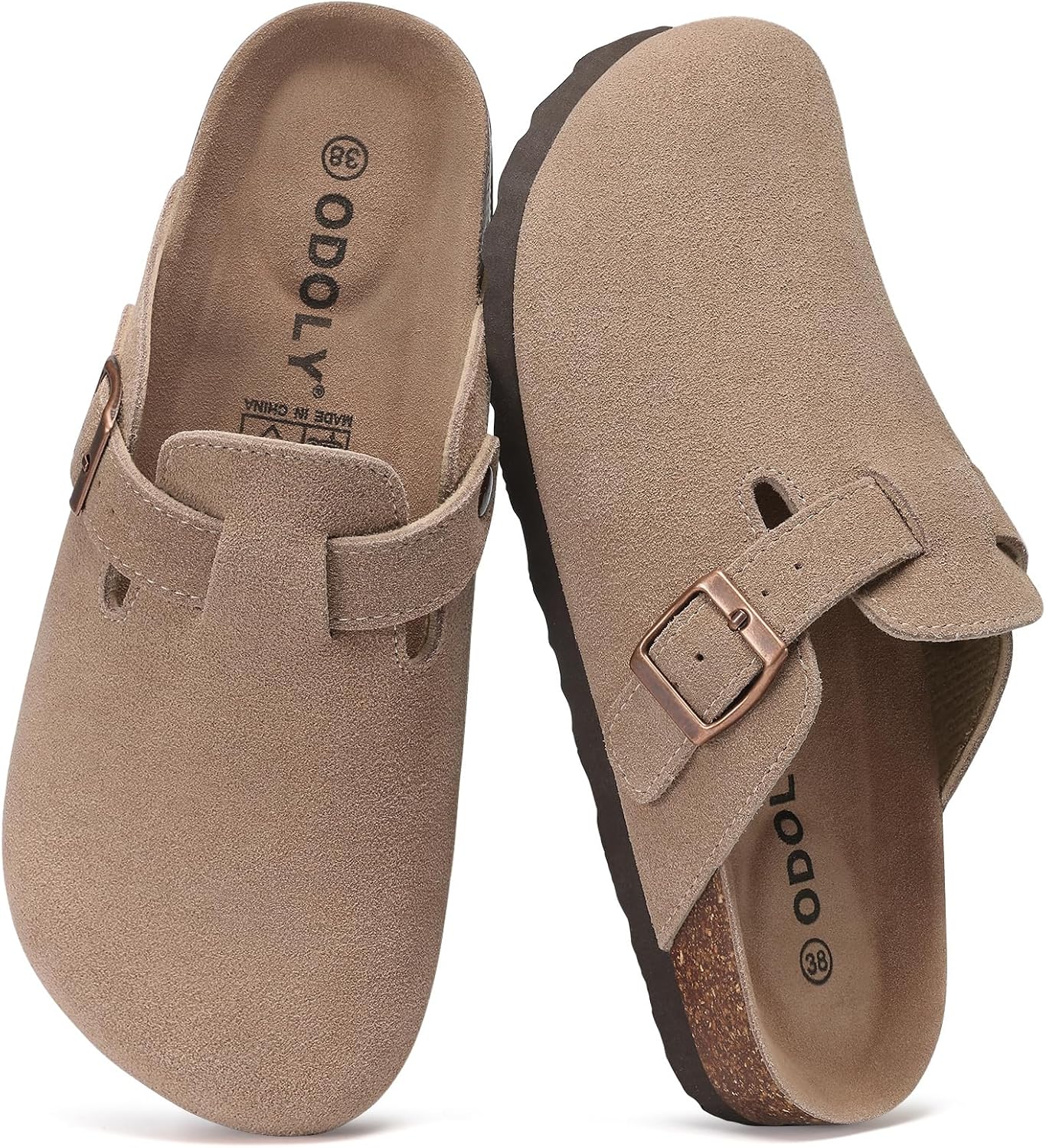 ODOLY Genuine Suede Clogs for Women Men Comfort Cork Footbed Potato Shoes