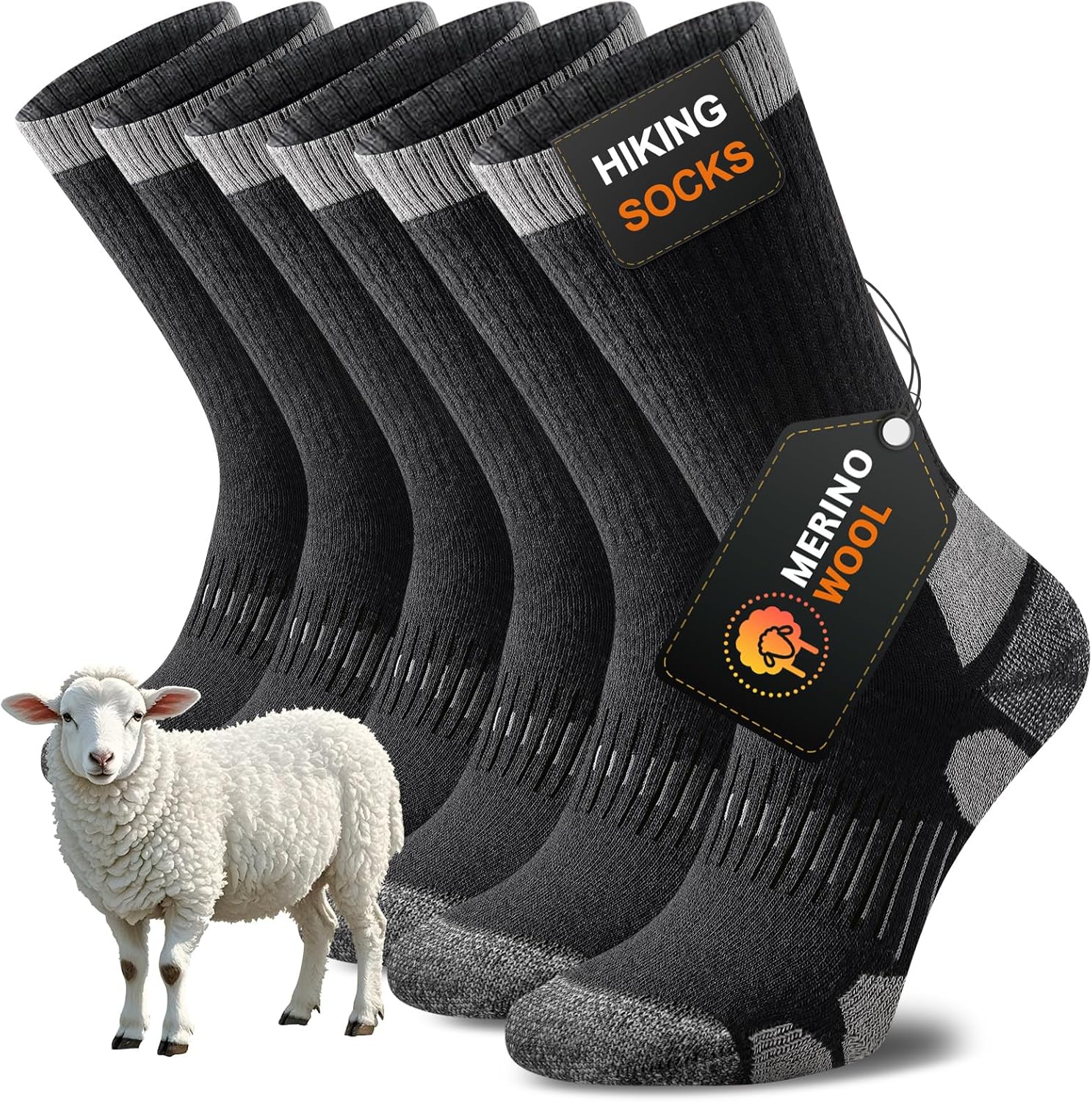 Niorasen Merino Wool Hiking Socks for Men & Women, Thick Cushioned Walking Socks, Seamless & Breathable Anti-Blister Crew Socks for Sports, Running, Outdoor, Work, Cycling, Trekking,3 Pairs Unisex