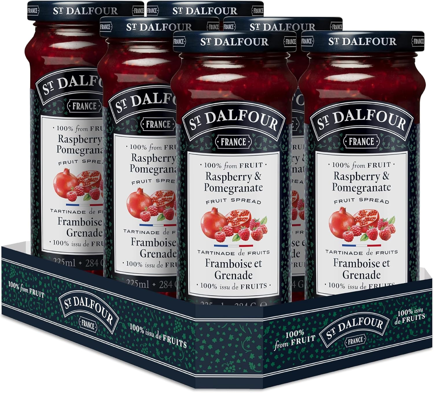 St Dalfour Raspberry and Pomegranate Jam, Natural Fruit Spread, No Added Sugar, Premium Quality Spread, Pack of 6 x 284g Jar
