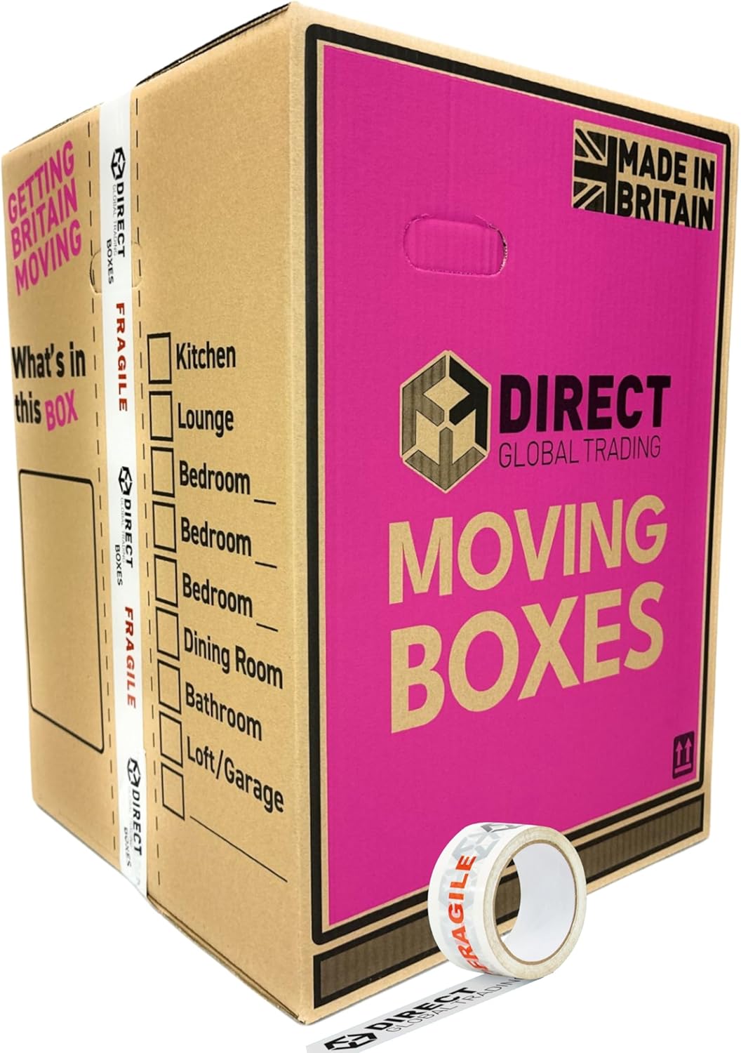 5 Strong Extra Large Tall Strong Cardboard Storage Packing Moving House Boxes with Carry Handles and Room List Fragile Tape 60cm x 44cm x 44.5cm 115 Litres