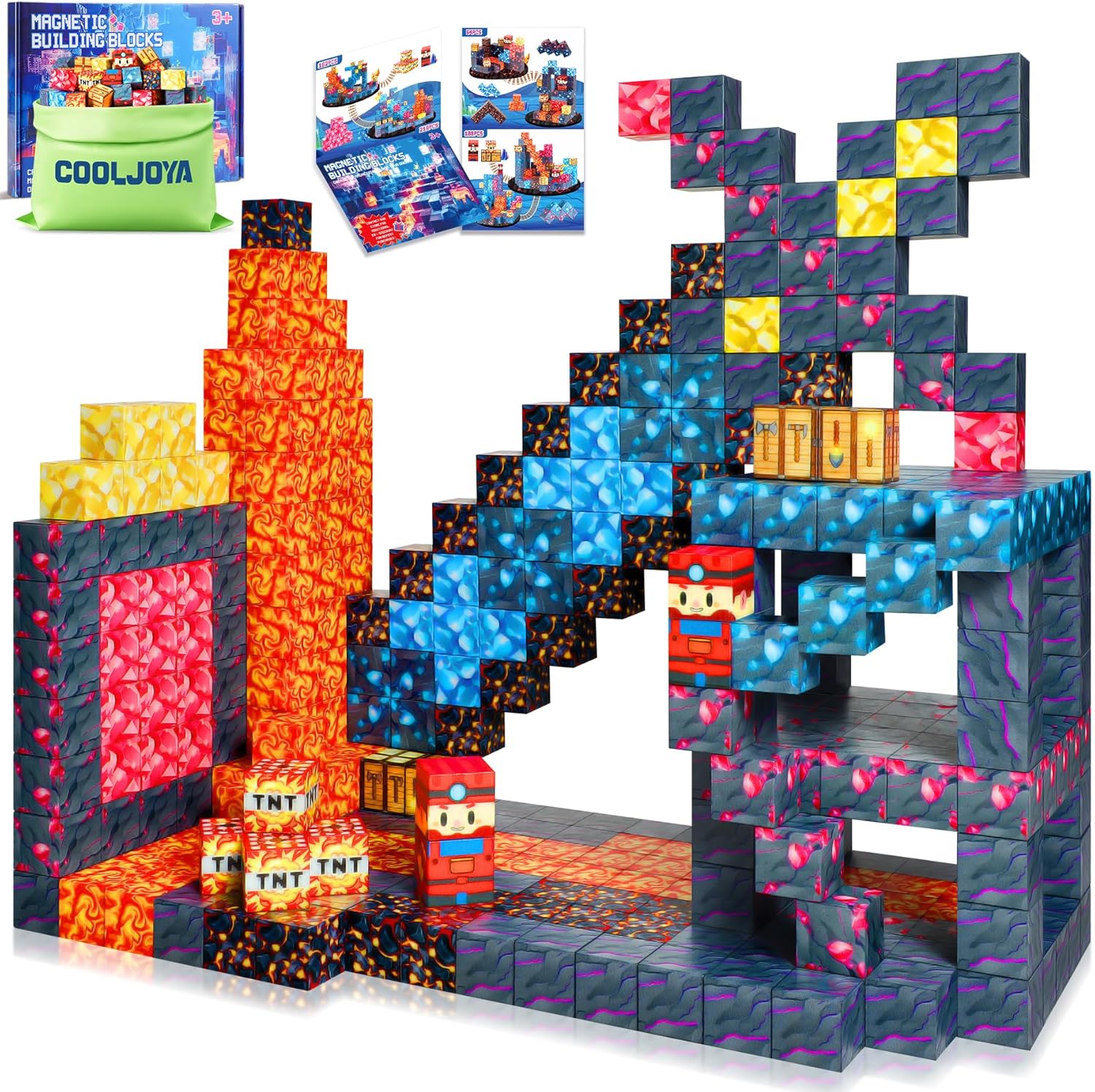 COOLJOYA Magnetic Blocks for kids Boys and Girls Aged 3 4 5 6 7 8 Years Old, Magnetic Building Blocks 54PCS, Stacking Construction Toys Montessori STEM Sensory Toys for Toddlers Kids