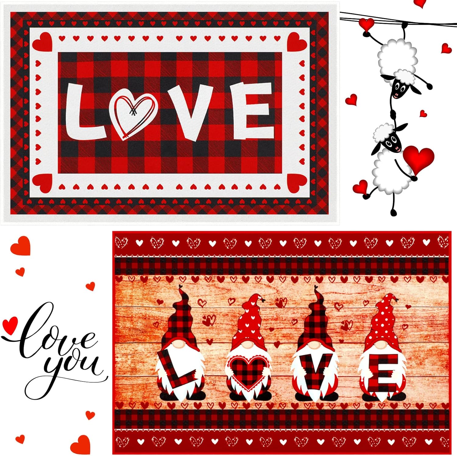 Timtin 2 Pieces Doormat Gnome Love Heart Door Mat Rug Indoor Outdoor Entrance Doormat Gnome Entrance Door Mat Front Door Decorative Mats for Home Decor 24 x 16 Inch