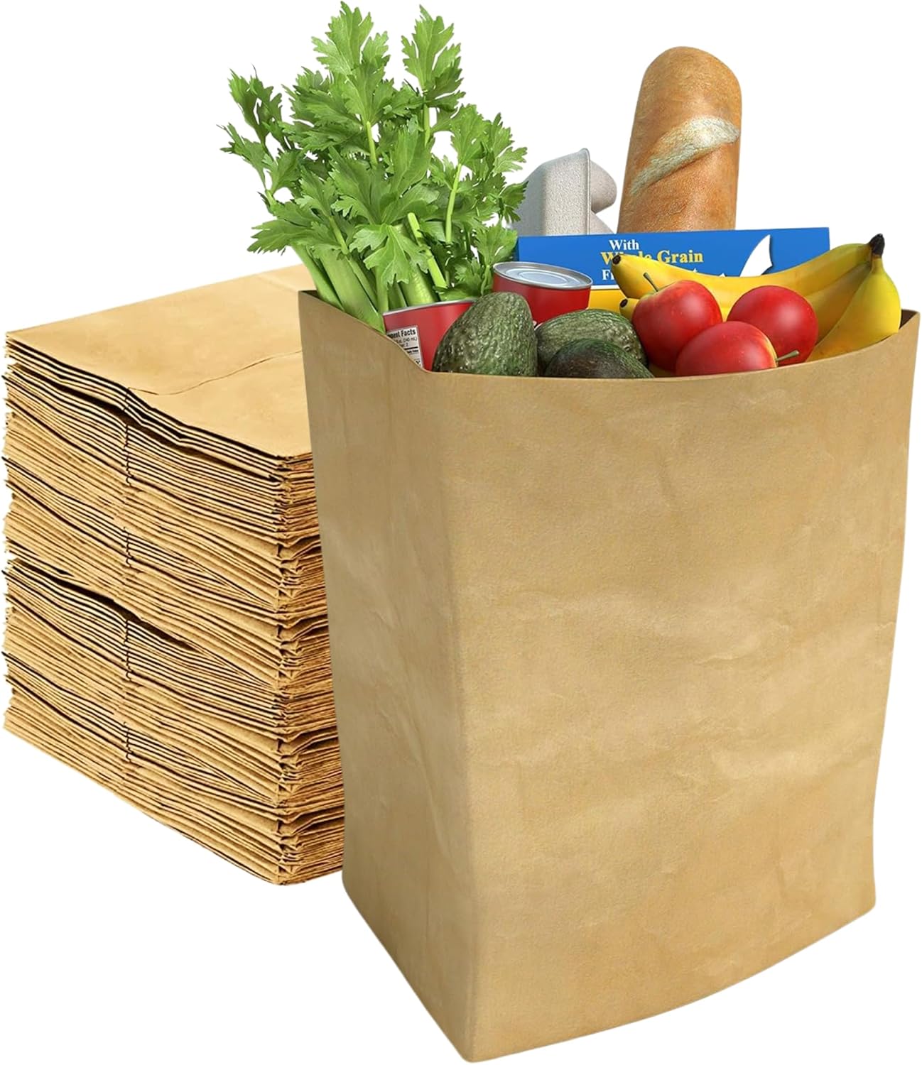 Perfect Stix 52lb Kraft Brown Paper Shopping Bags- Pack of 50ct