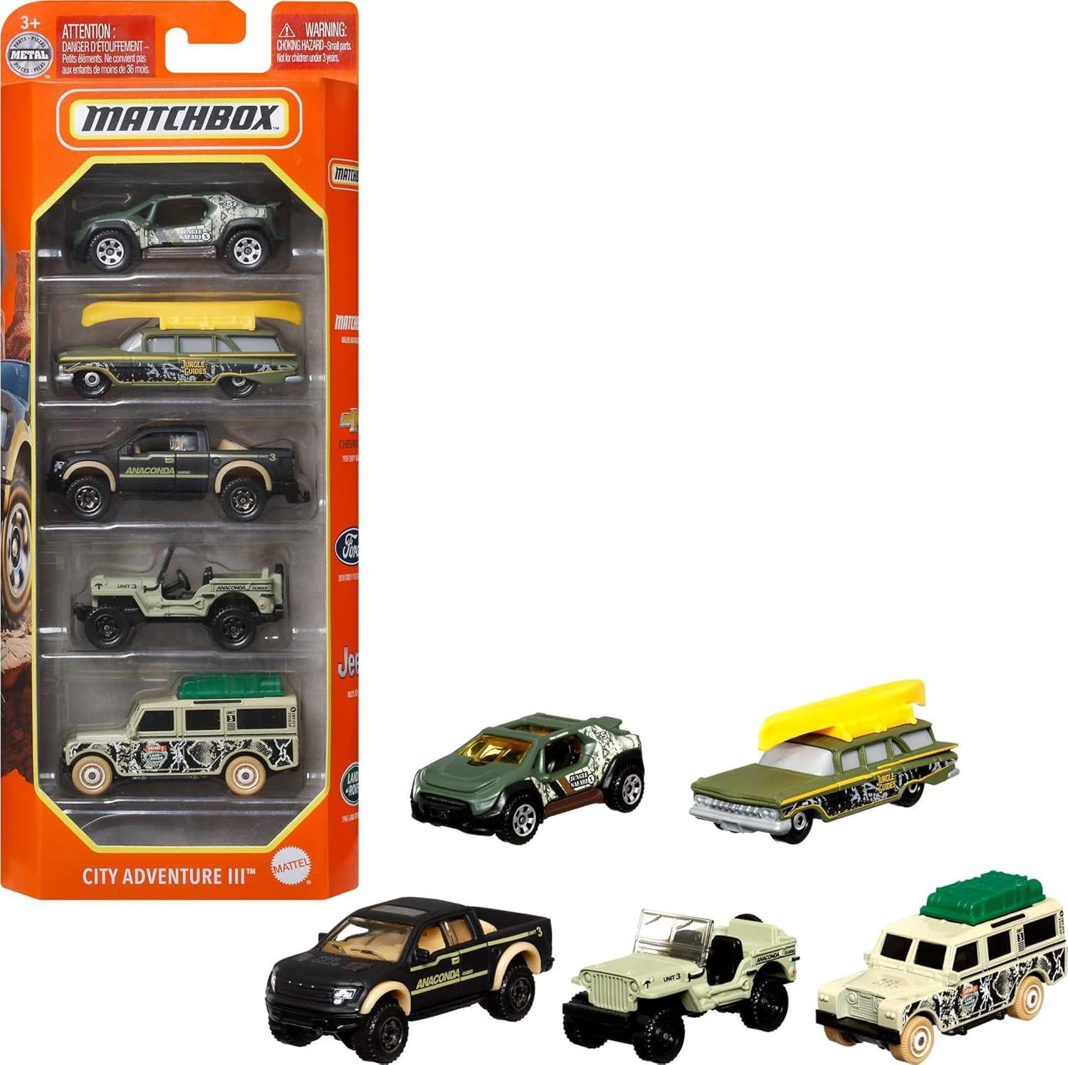 Matchbox 5-Pack of 1:64 Scale Vehicles, 5 Toy Car Collection of Real-World Replicas for Kids 3 Years Old & Up, C1817