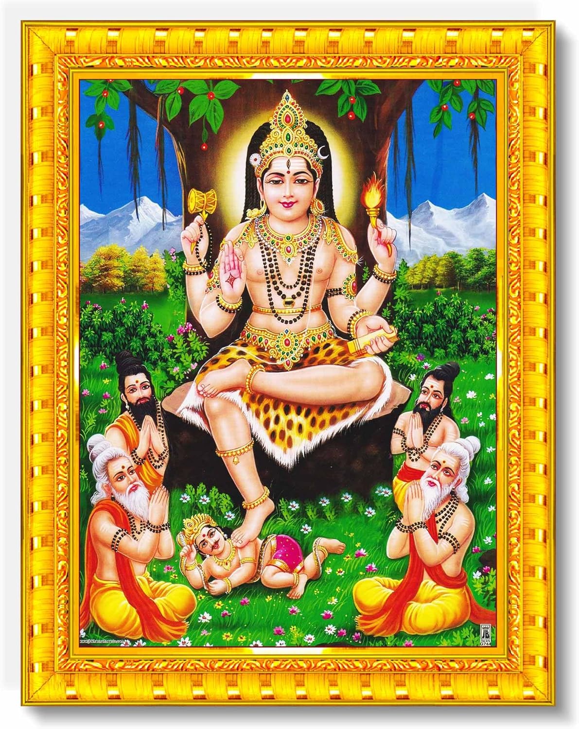 Pavan Photo Laminations Lord Dakshinamurthy Yoga Dakshinamoorthy Wall Painting Framed Home Decor (Wood,Matte,Gold,Small Size,6 x 8 Inch) R273S