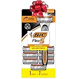 BIC Flex 5 Refillable Men's Holiday Shaving Kit: 5-Blade Razors, 1 Handle and 7 Cartridges, 8-Piece Gift Set, Perfect Stocking Stuffer for Sensitive Skin