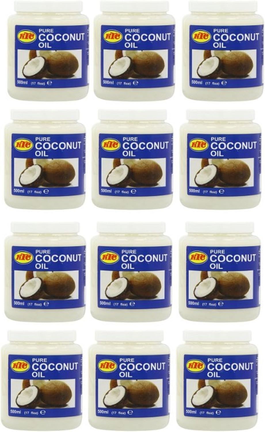 12 X 500ml Jar KTC 100% Pure Coconut Oil Multipurpose Oil Hair Cooking Moisturiser