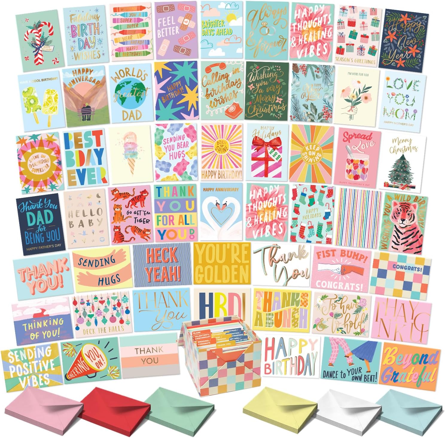 S&O 100 Assorted Cards for All Occasions Box Set - All Occasion Cards Assortment Box with Envelopes - Stylish Greeting Card Decor - 4.25x5.75”