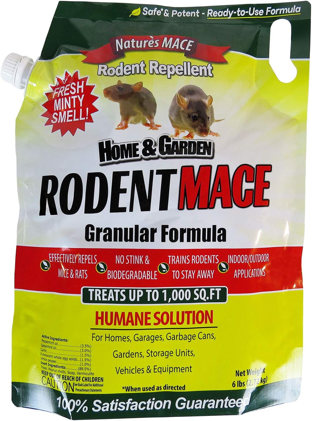 Nature’s MACE Rodent Repellent 6 lb Covers 1,000 Sq. Ft., Rodent Repellent Outdoor, Keep Mice Rats Rodents Out of Home, Garage, Attic, Peppermint Spray Blend for Rodents, Safe Around Kids