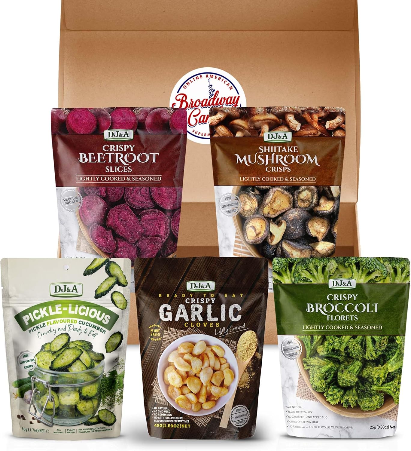 DJ&A Vegetable Crisps Multipack by Broadway Candy - 5 Pack, Delicious Vegan Crisps Snack, No Artificial Flavours - Resealable Crisps Share Bag