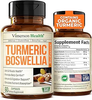 Turmeric Curcumin Supplement with Boswellia Serrata Extract, Organic Turmeric, Ginger and Black Pepper. Joint Support Supplement - High Absorption Tumeric 95% Curcuminoids. Digestive & Immune Support