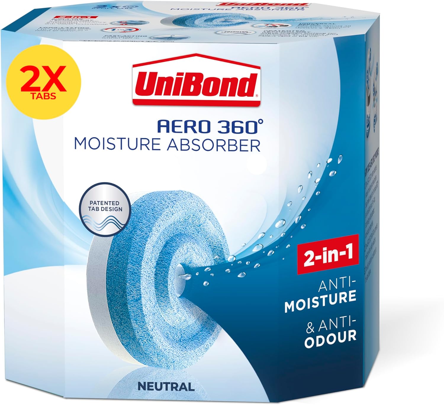 UniBond AERO 360° Moisture Absorber Neutral Refill Tab, ultra-absorbent and odour-neutralising, for AERO 360° Dehumidifier, Condensation Absorbers, Twin Pack (2 x 450g)