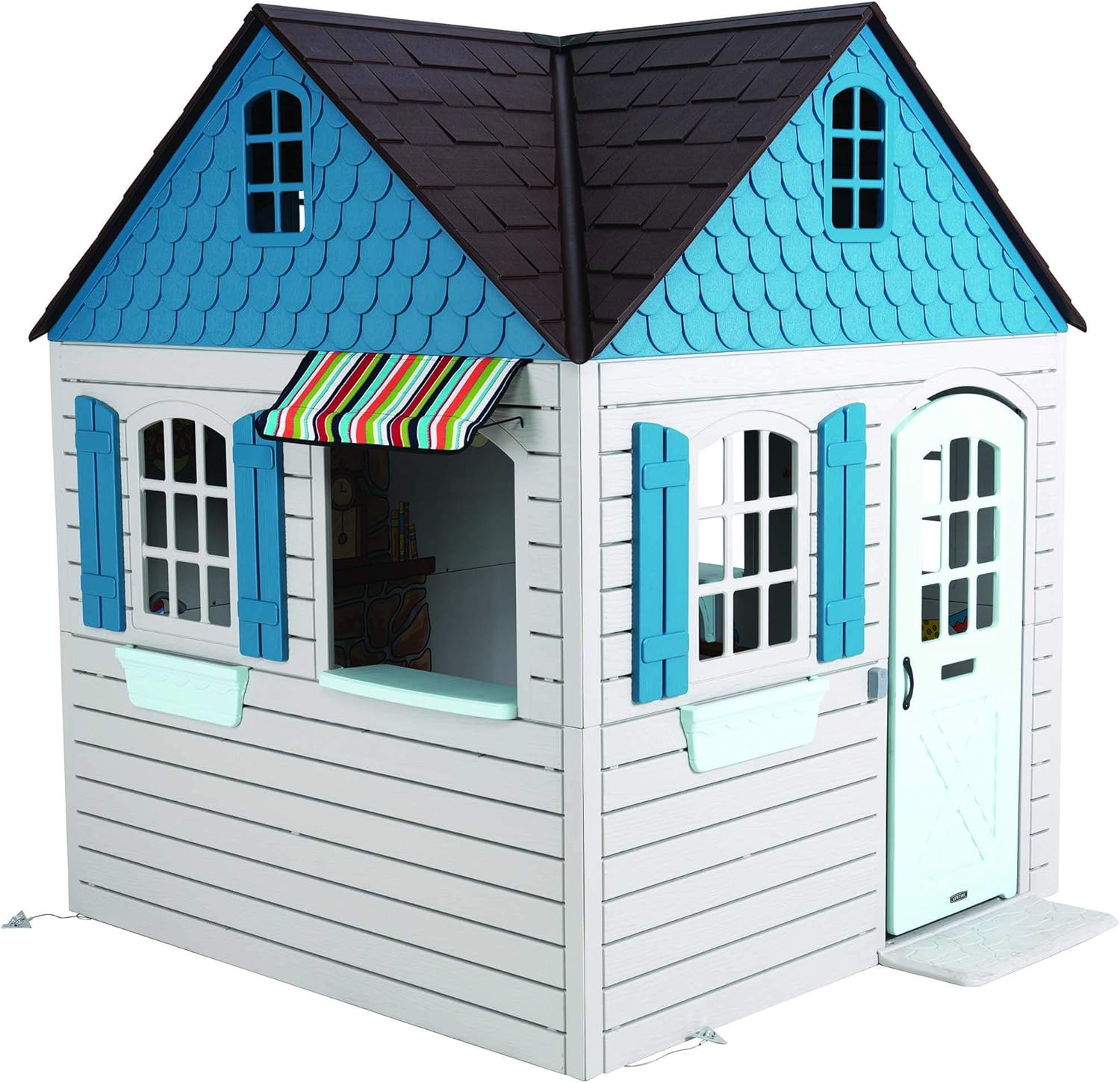 Lifetime Heavy Duty Plastic Outdoor Playhouse, 6ft x 6ft x 7 ft Tall, Beige & Blue