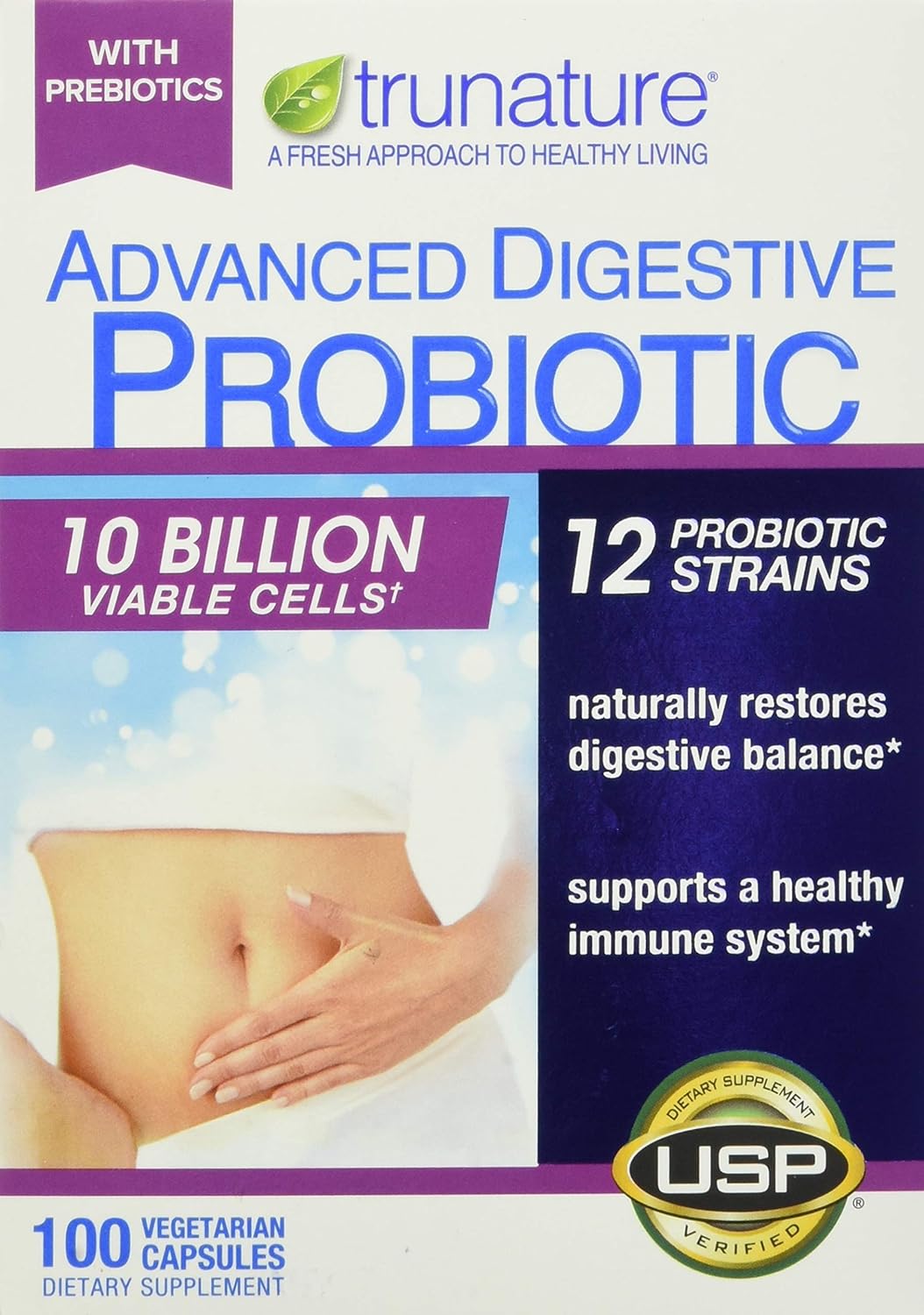 Trunature Advanced Digestive Probiotic, White, 100 Count