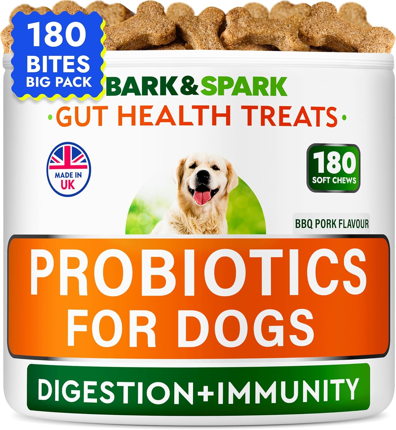 Advanced Dog Probiotics for Gut Health - Pre, Post & Probiotic Treats - Dogs Digestive Health Sensitive Tums Support - All Breeds & Ages - Probiotics for Dogs (180 Ct, BBQ Pork)