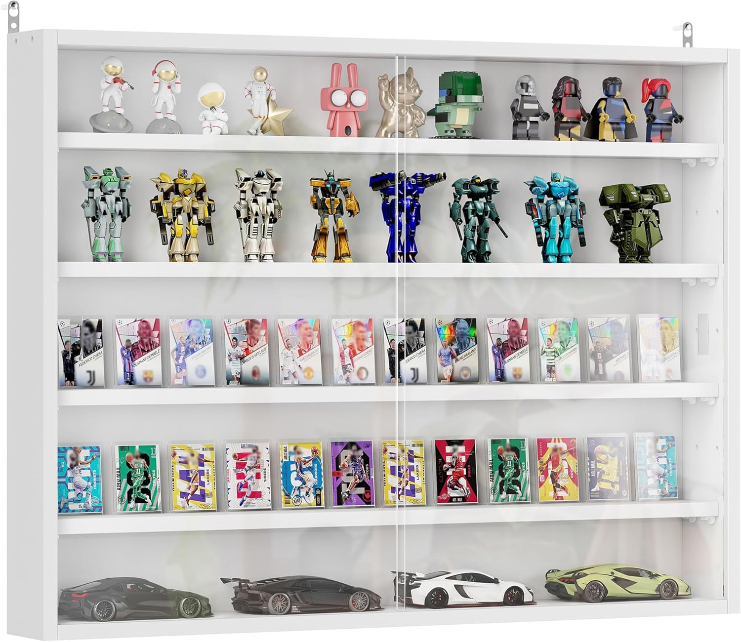 HOMCOM 5-Tier Display Cabinet, Glass Door Cabinet with Adjustable Shelves, Wall-Mounted Display Case for Playroom, Bedroom, White