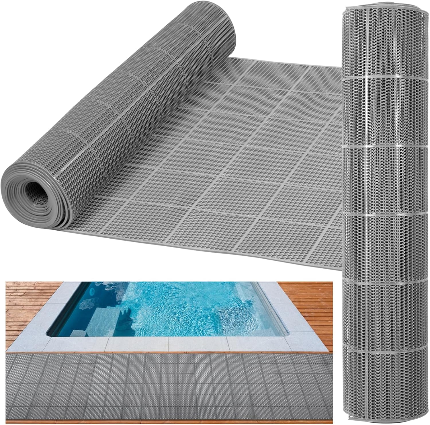 3 x 10FT Drainage Pool Flooring Mats Non Slip Swimming Pool Mat PVC Splash Matting Mesh Hollow Doormat Roll for Outdoor Indoor Garage Restaurant Sauna SPA Heavy Duty Commercial Anti Slip Floor Mats