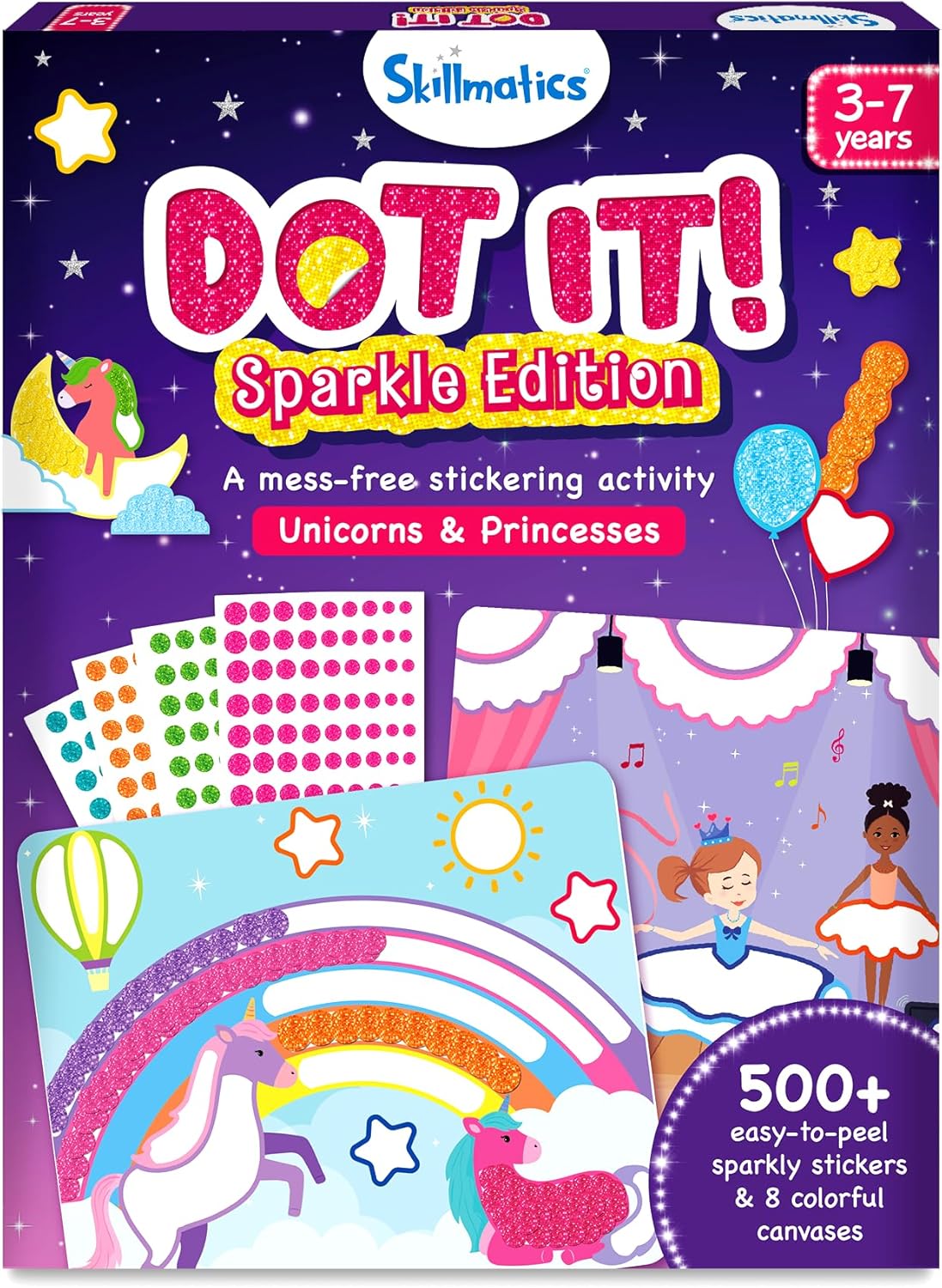 Skillmatics Dot It Art - Unicorns & Princesses, 500+ Sparkly Stickers, Mess-Free Fun for Kids, Stocking Stuffers, DIY Scrapbooking Craft Kits, Travel Toys, Christmas Gifts for Ages 3, 4, 5, 6, 7