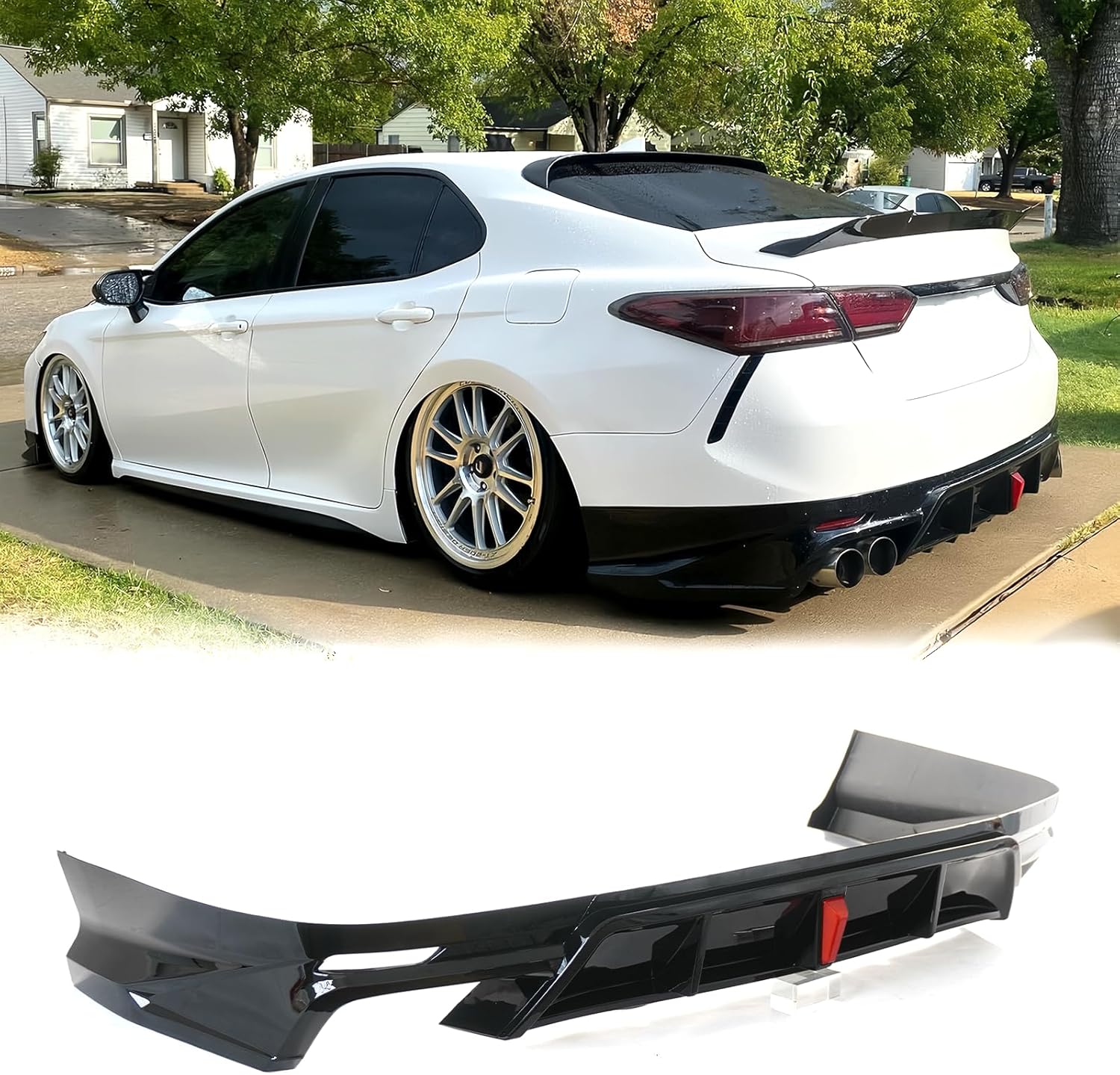 Rear Diffuser Lip with LED Compatible with Toyota Camry SE XSE 2018-2024 Yofer V1 Style Rear Bumper Lip Diffuser Spoiler (Glossy Black)