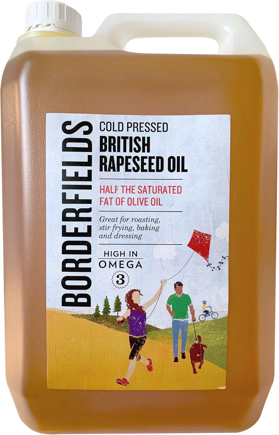 Borderfields Natural Cold Pressed British Rapeseed Oil High in Omega 3. Use for Roasting Frying Baking drizzling and dressing Gluten free and vegan friendly Large 5 Litre catering pack