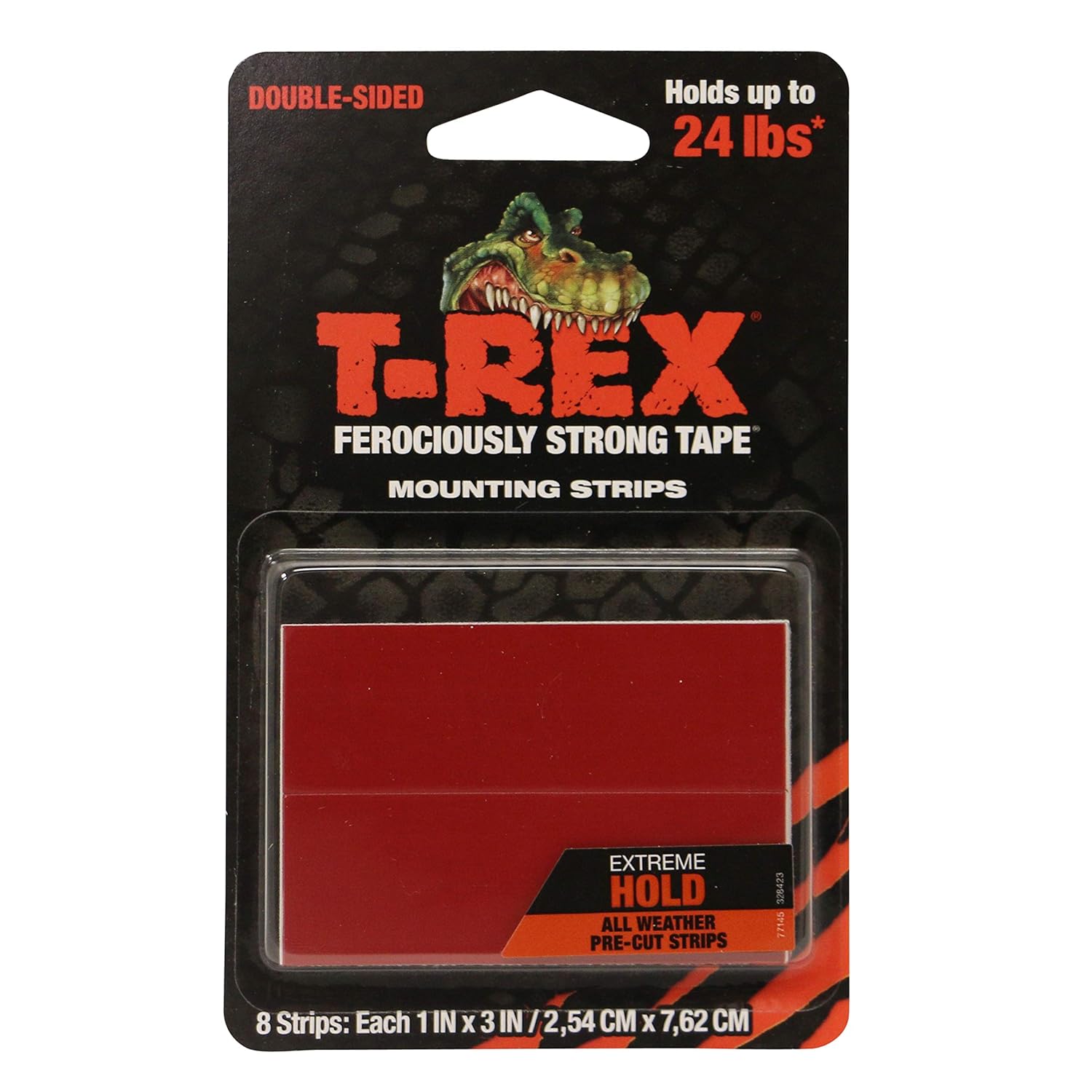 T Rex Tape Extreme Hold Heavy Duty Double Sided Mounting Strips Holds up to 24lbs , 8 Strips each strip is 2.54cm x 7.62cm, Black