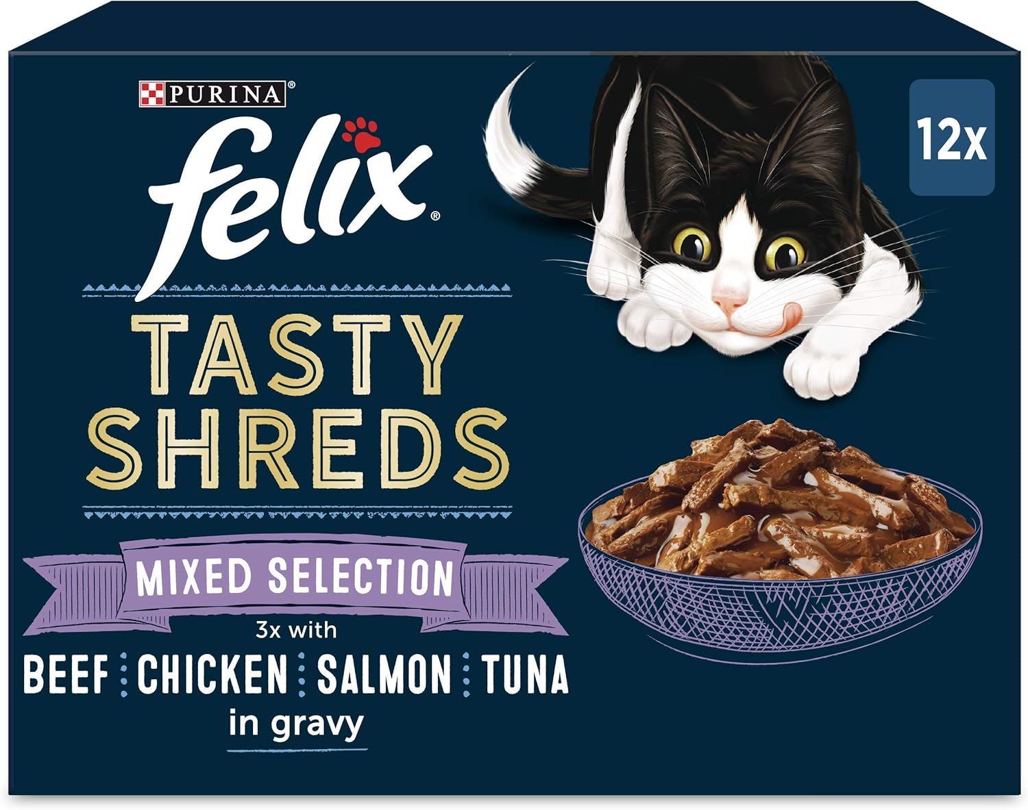 Felix Tasty Shreds Cat Food Mixed Selection in Gravy, 12 x 80 g