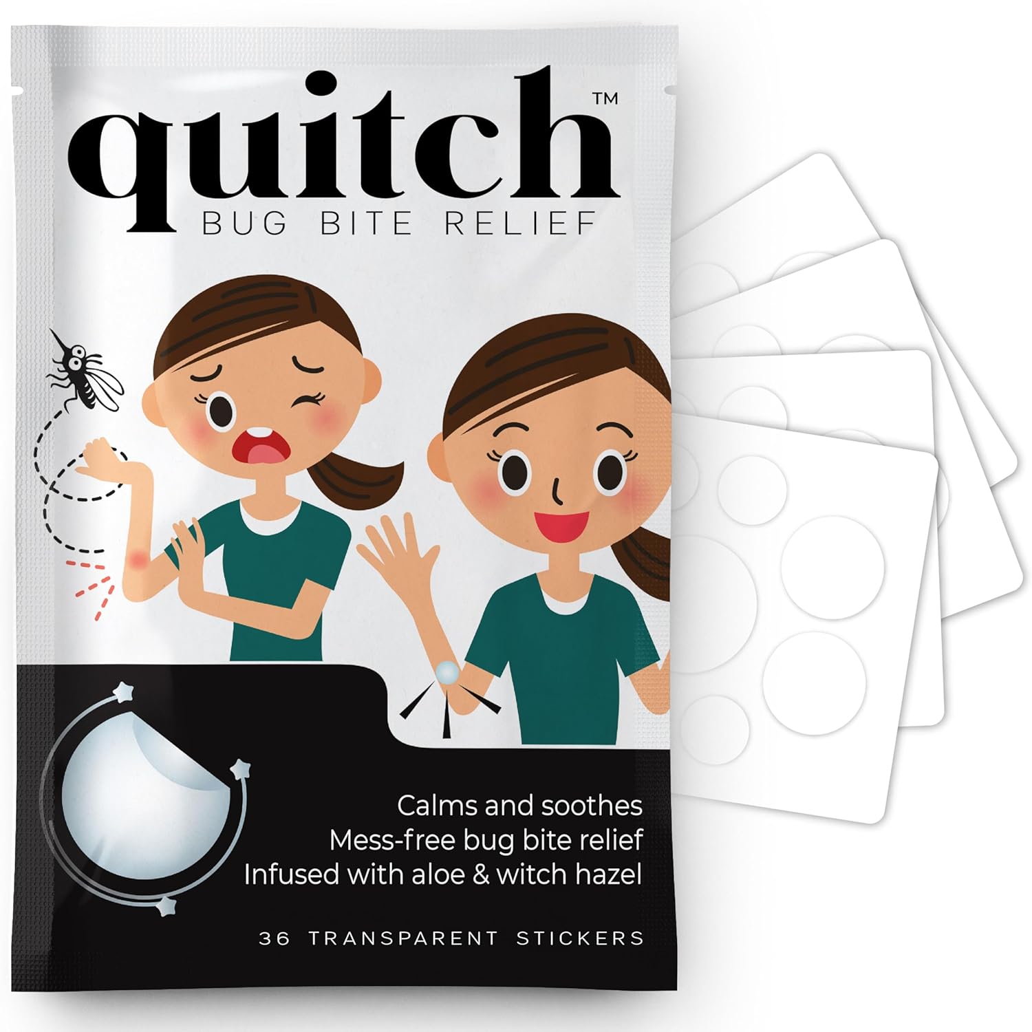 quitch Bug Bite Itch Relief Patches for Kids & Babies, Hydrocortisone Cream Alternative for Mosquito Bites, Drug-Free Anti-Itch Stickers for Summer Travel, Camp & Outdoor Play