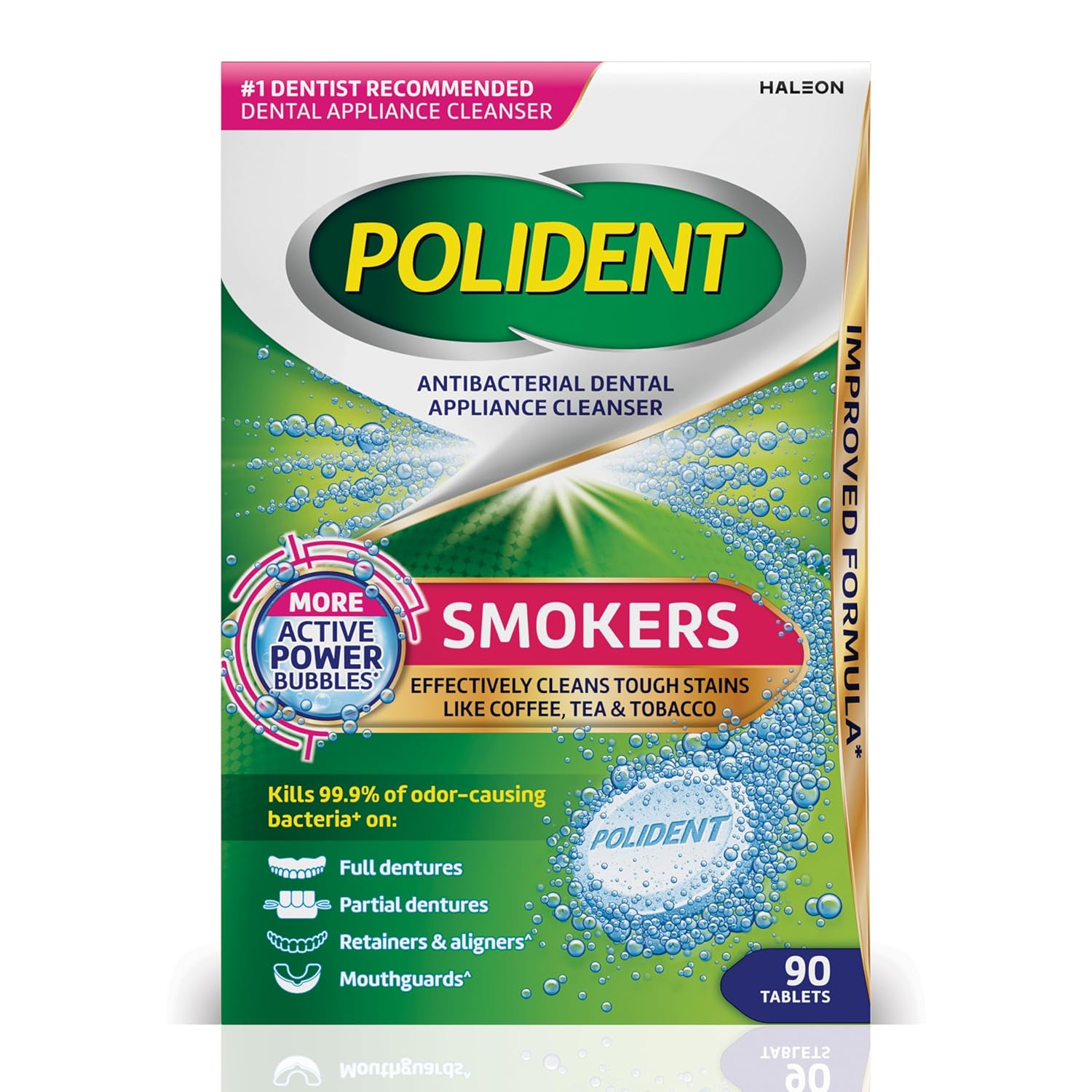 Polident Smokers Antibacterial Dental Appliance Cleanser Tablets, 90 Count
